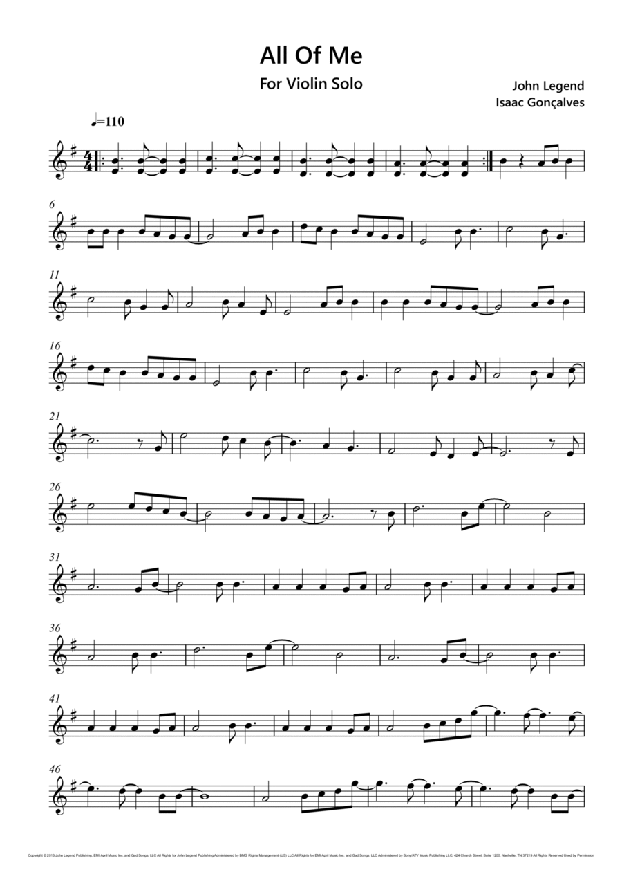All Of Me Violin Solo scores gallery preview page 1
