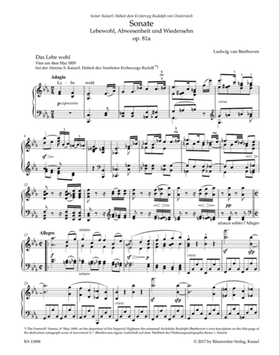 Sonata for Piano in E-flat Major, Op. 81a 