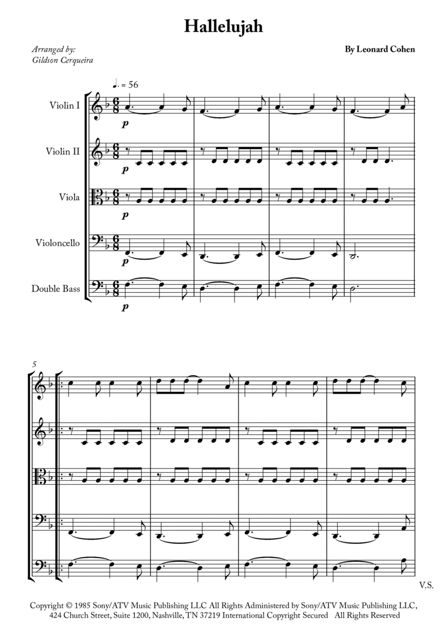 Hallelujah Hallelujah String Quintet scores gallery preview page 1