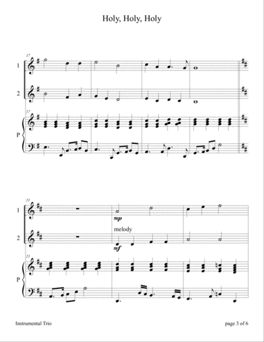 Holy, Holy, Holy (Easy Violin Duet with Piano Accompaniment) String Duet scores gallery preview page 6