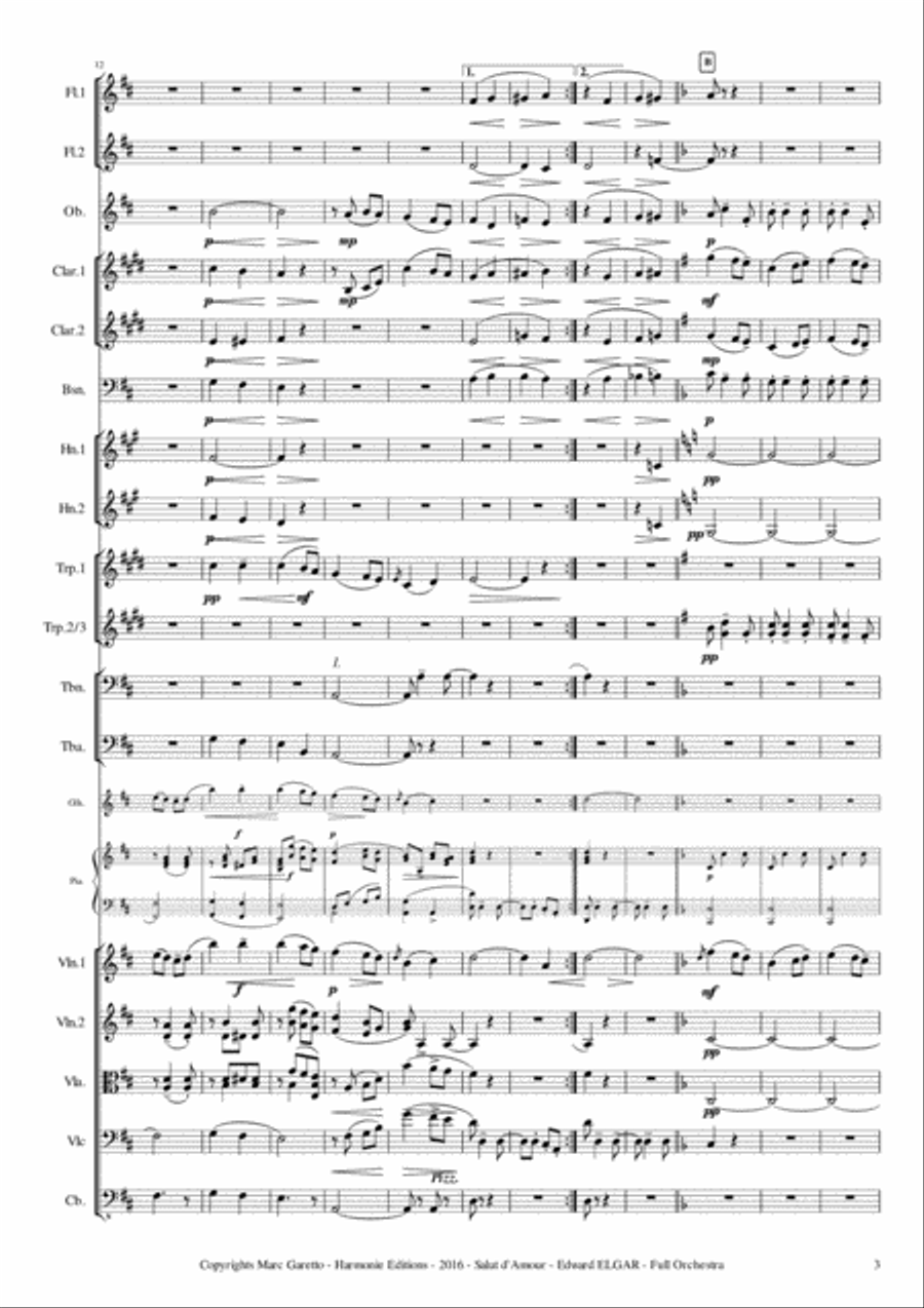 Salut d'Amour -LiebesGruss - EDWARD ELGAR - Full Orchestra Arrangement by Marc GARETTO Full Orchestra scores gallery preview page 3