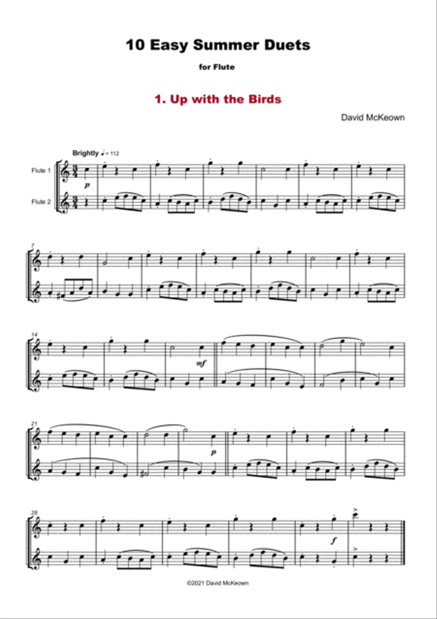 10 Easy Summer Duets for Flute Flute Duet scores gallery preview page 3
