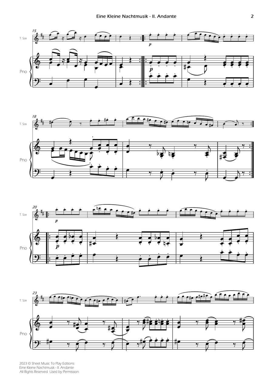 Eine Kleine Nachtmusik (2 mov.) - Tenor Sax and Piano (Full Score and Parts) Tenor Saxophone scores gallery preview page 4