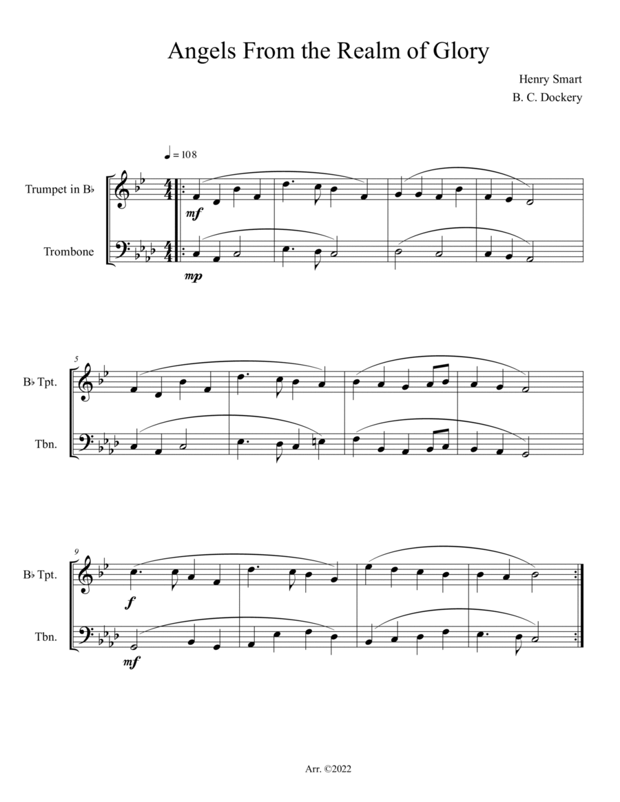 Angels From the Realm of Glory (Trumpet and Trombone Duet) Brass Duet scores gallery preview page 1