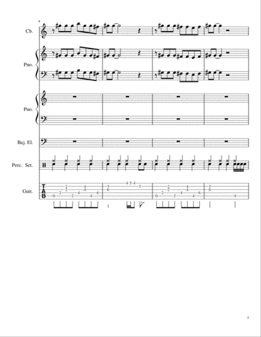 Maps (Contrabajo+dos pianos+bajoelectrico+percusión) Small Ensemble scores gallery preview page 5