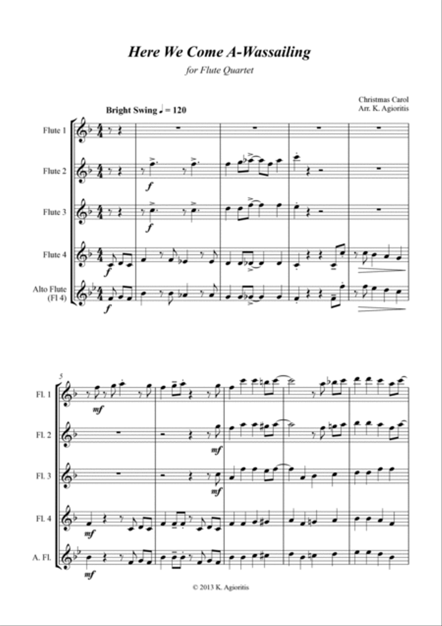 Here We Come A-Wassailing - Jazz Carol for Flute Quartet Flute Quartet scores gallery preview page 3