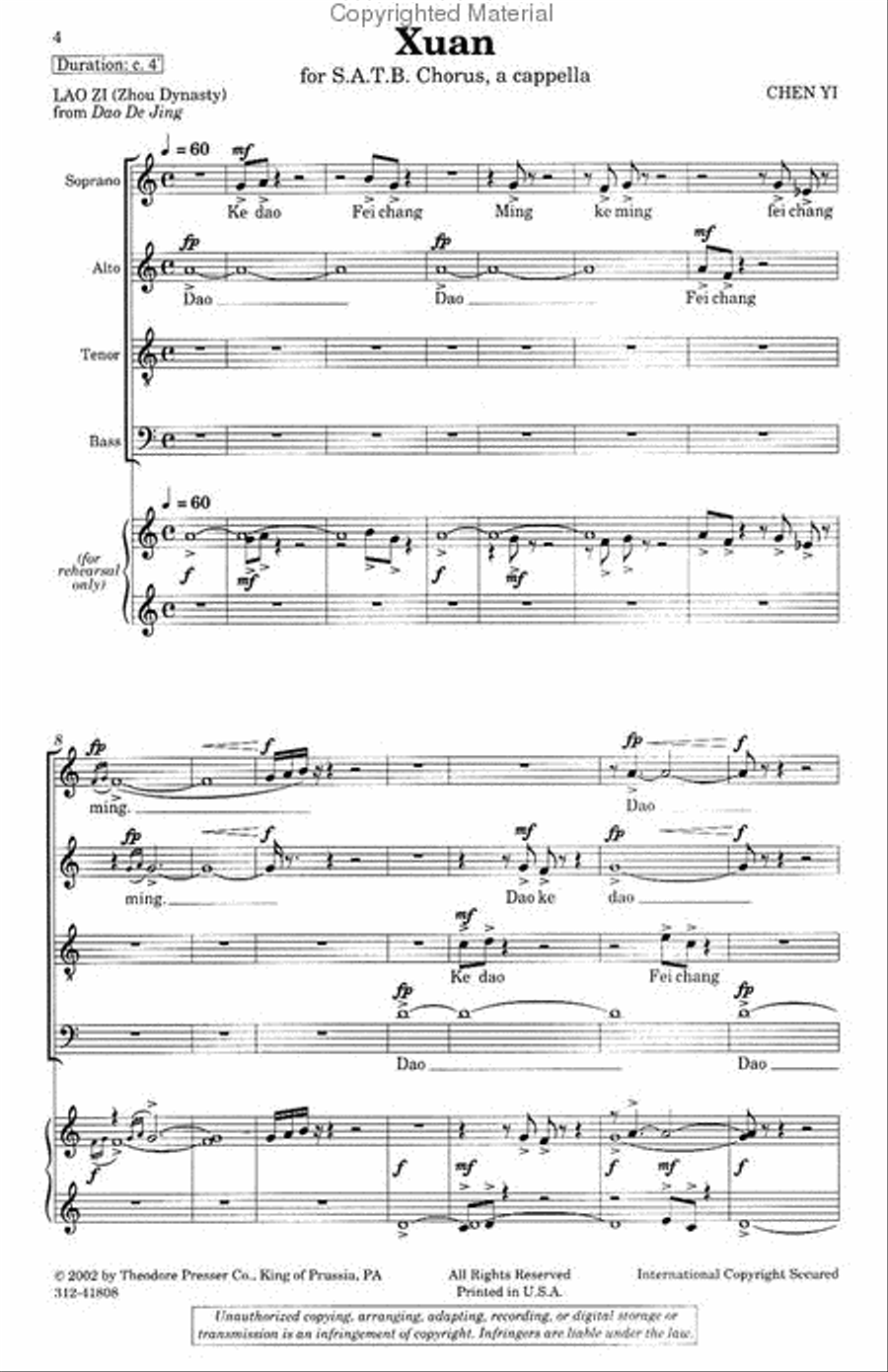 Xuan Xuan 4-Part scores gallery preview page 2