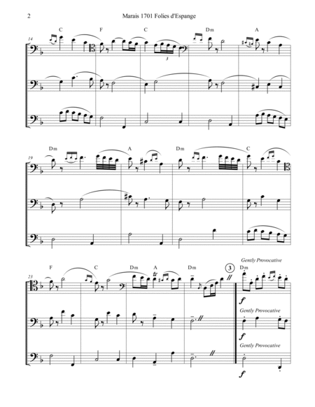 Marais 1701 Folies d'Espagne Bassoon Trio Score and Parts
