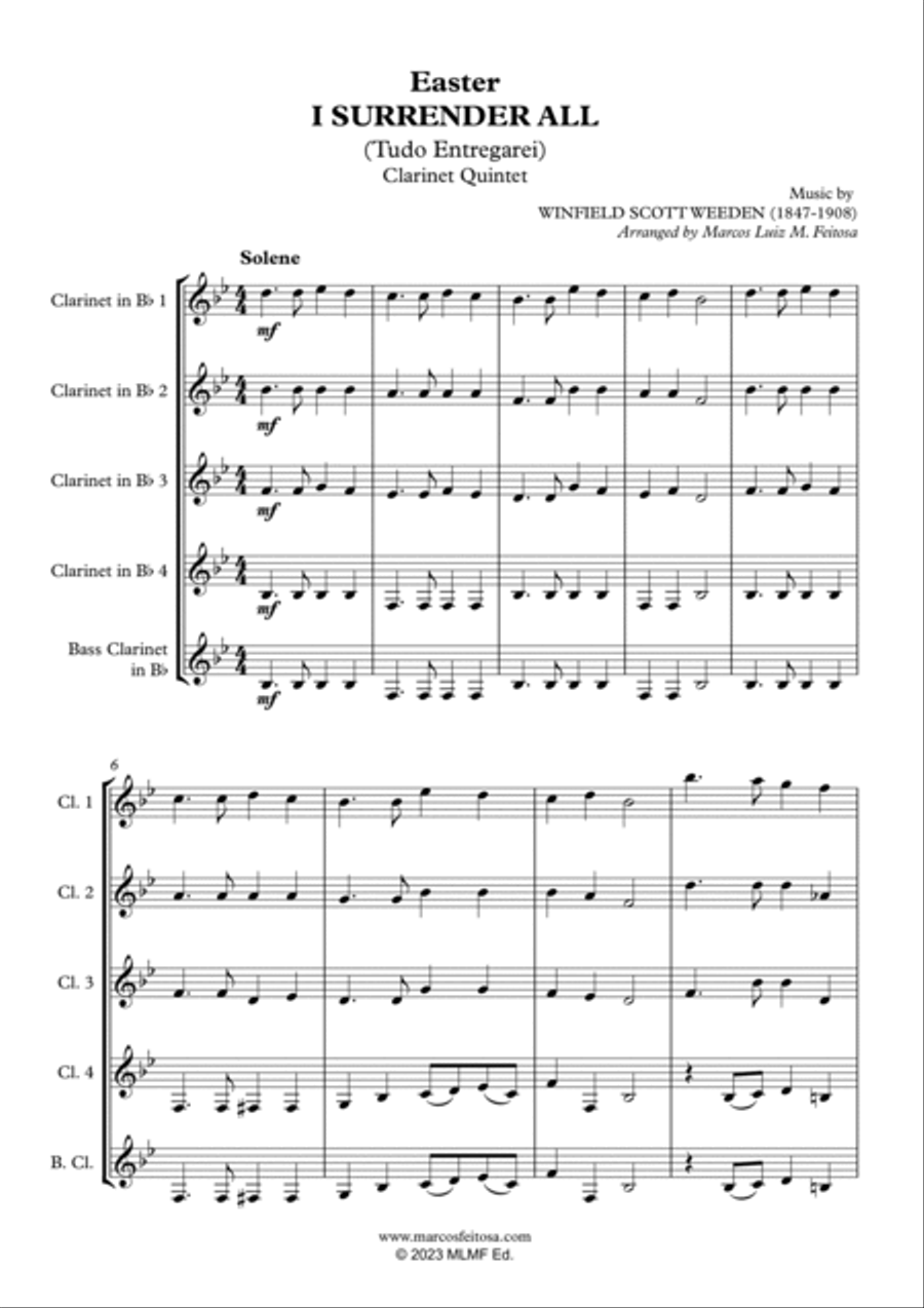I Surrender All (Tudo Entregarei) - Clarinet Quintet Clarinet Quintet scores gallery preview page 3