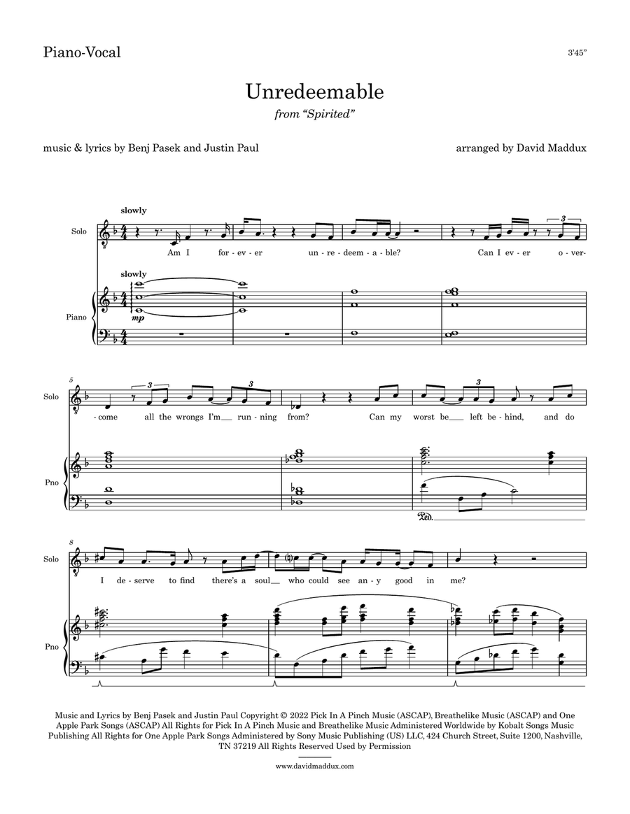 Unredeemable by Benj Pasek TTBB - Digital Sheet Music