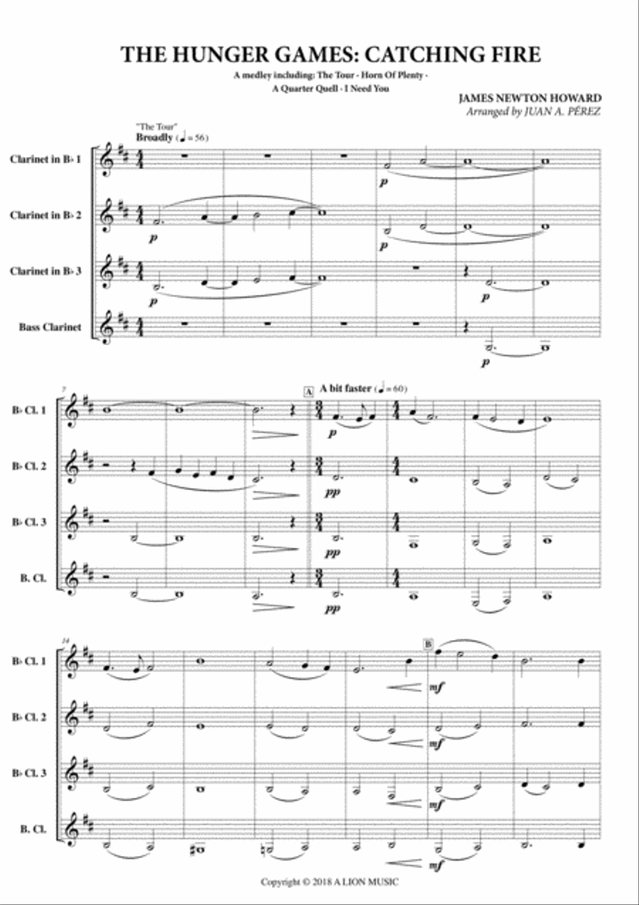The Hunger Games: Catching Fire Clarinet Quartet scores gallery preview page 2