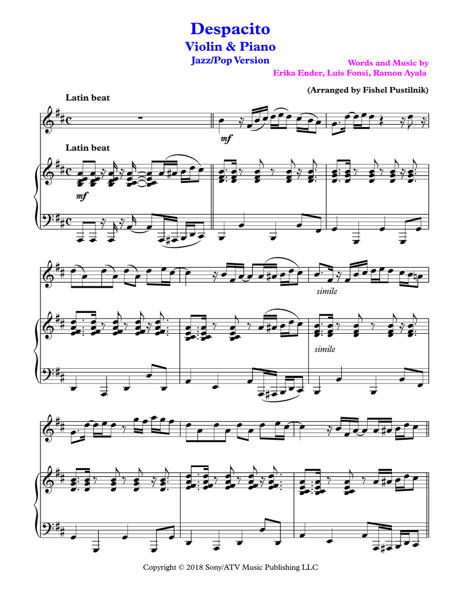 Despacito Violin Solo scores gallery preview page 2