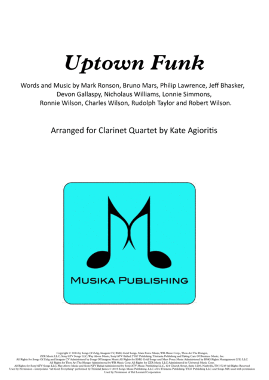 Uptown Funk Clarinet Quartet scores gallery preview page 1