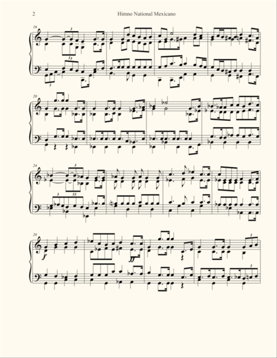 Mexicanos al Grito de Guerra, Himno Nacional Mexicano, National Hymn Of Mexico Piano Solo scores gallery preview page 2