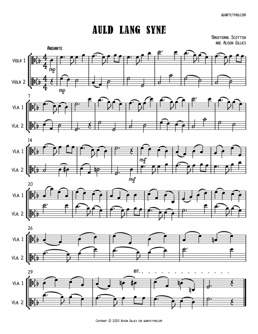 Auld Lang Syne - Viola Duet String Duet scores gallery preview page 1