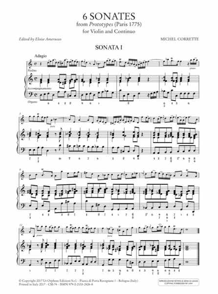 6 Sonates from "Prototypes" (Paris 1775) for Violin and Continuo