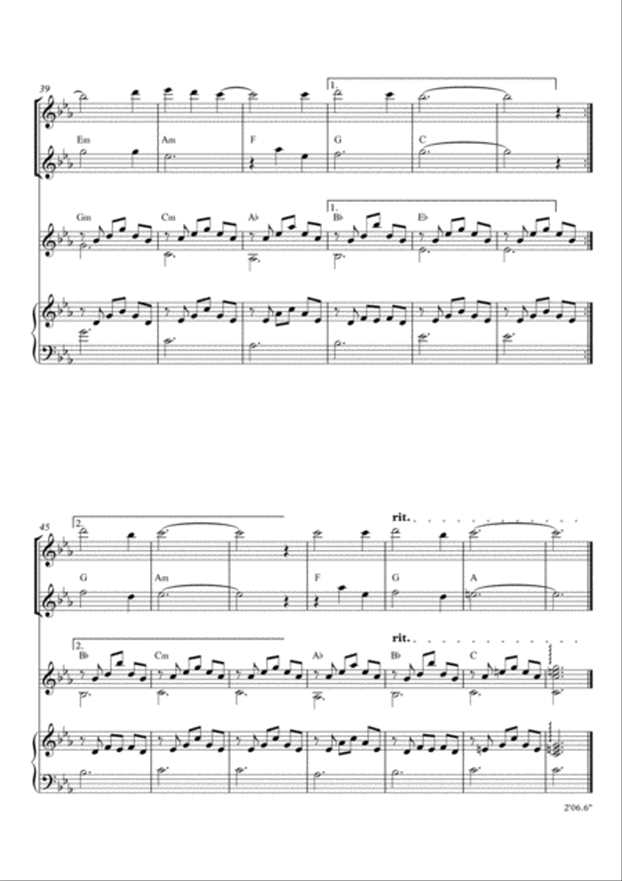 Melodious Instrumental Interlude 2'06 in Cmin for 2 flutes, guitar and/or piano by Simon Peberdy Small Ensemble scores gallery preview page 5