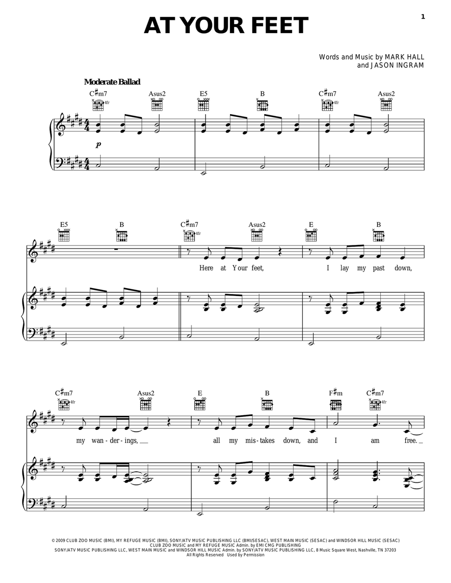 At Your Feet Piano, Vocal, Guitar scores gallery preview page 1