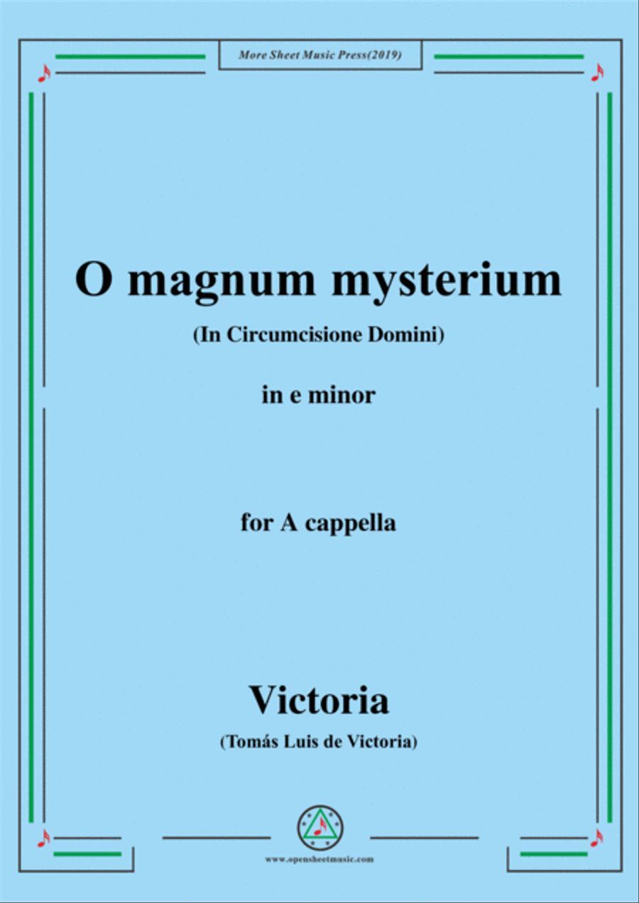 Victoria-O magnum mysterium,in e minor,for A cappella 4-Part scores gallery preview page 1