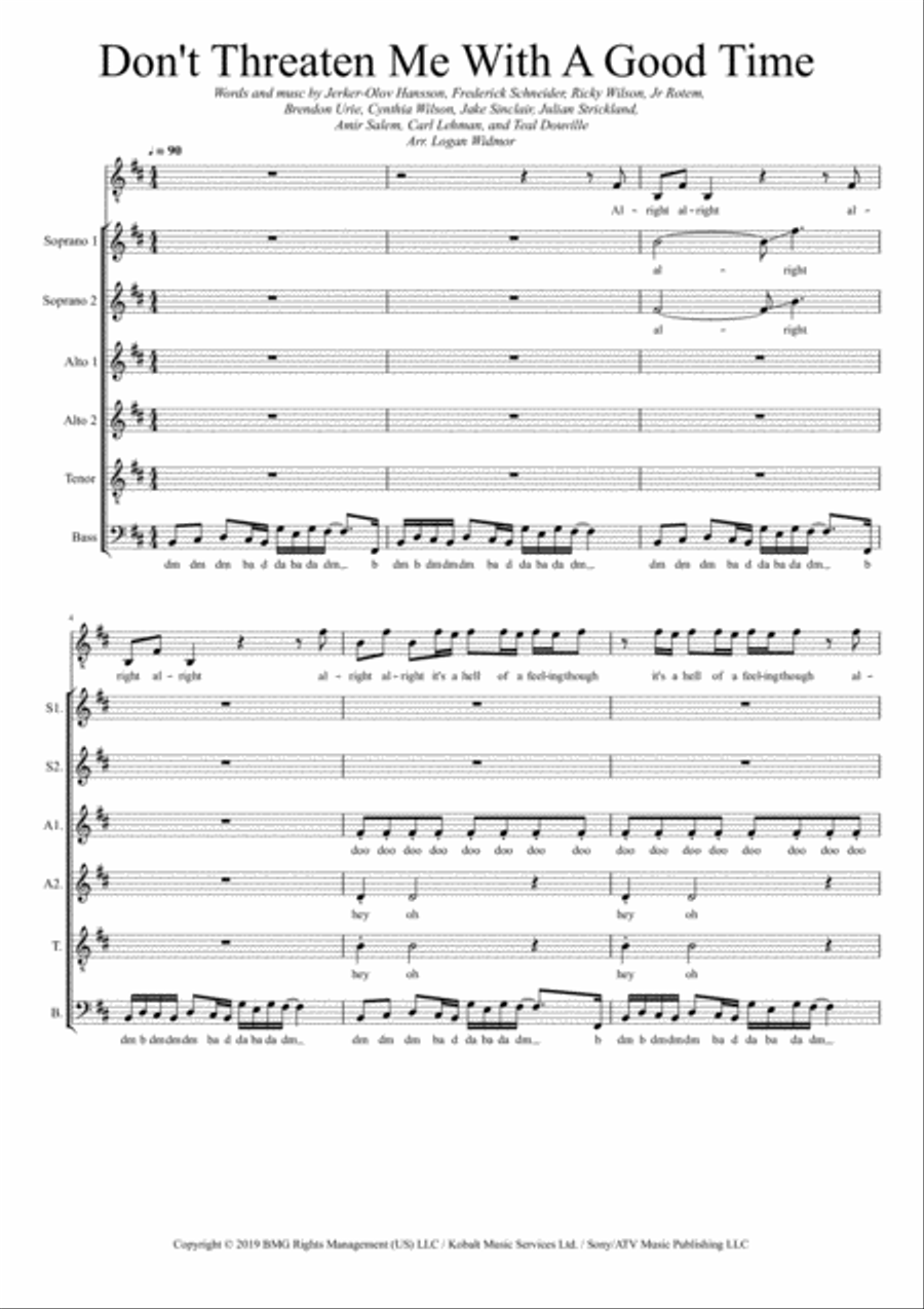 Don't Threaten Me With A Good Time 4-Part scores gallery preview page 1