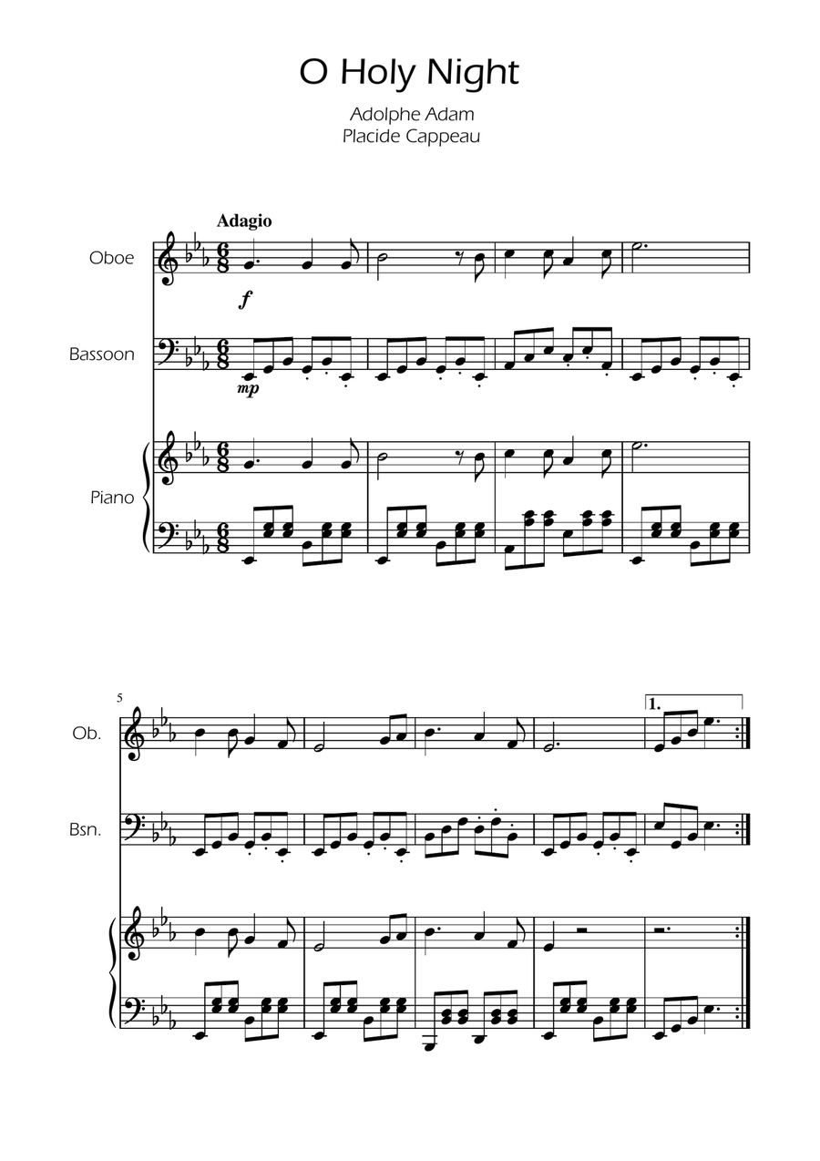 O Holy Night - Oboe and Bassoon Duet w/ Piano