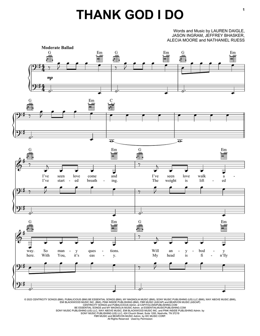 Thank God I Do Piano, Vocal, Guitar scores gallery preview page 1