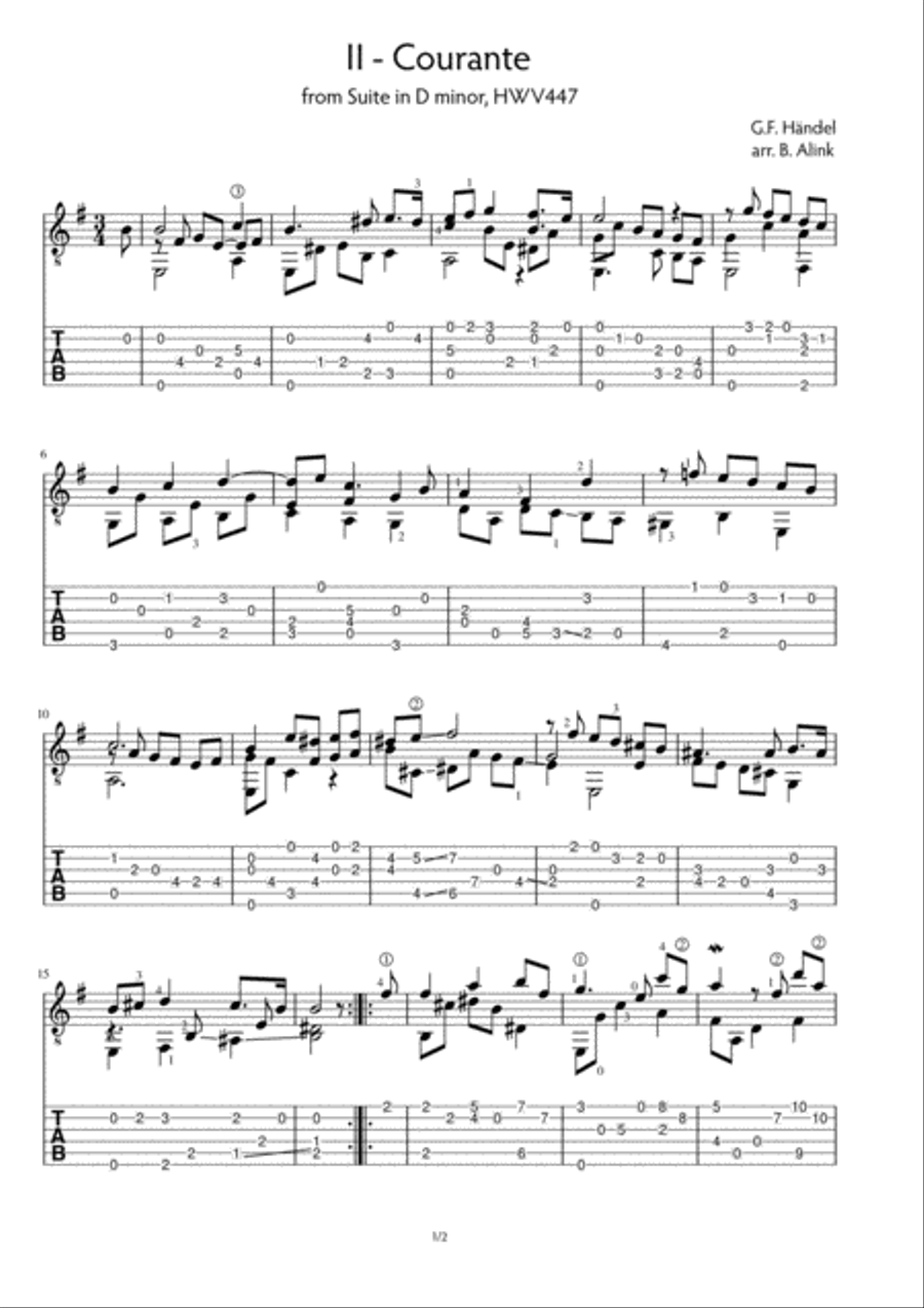 Suite in D minor, HWV 447 Classical Guitar scores gallery preview page 4