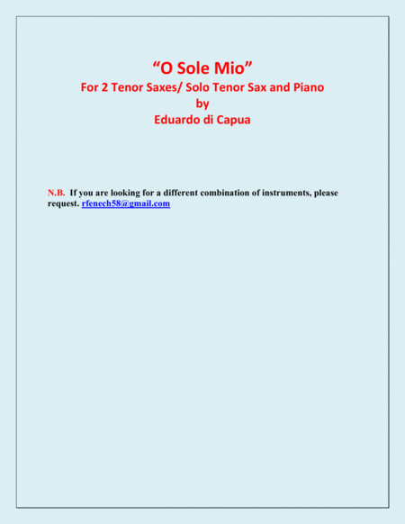 O Sole Mio - 2 Tenor Saxophones and Piano image number null