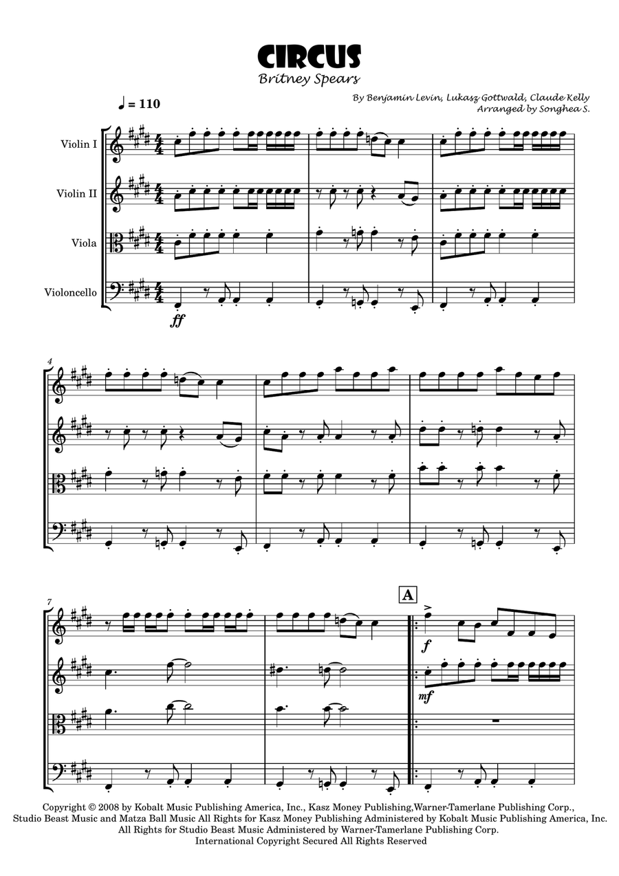 Circus Circus String Quartet scores gallery preview page 1