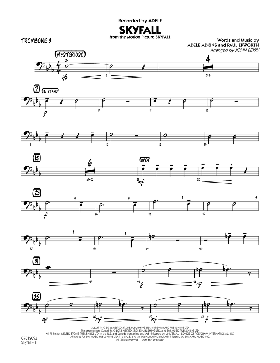 Skyfall - Trombone 3 Jazz Ensemble scores gallery preview page 1