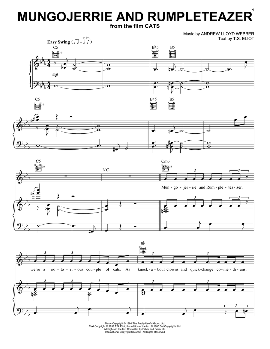 Mungojerrie And Rumpleteazer (from the Motion Picture Cats) Piano, Vocal, Guitar scores gallery preview page 1