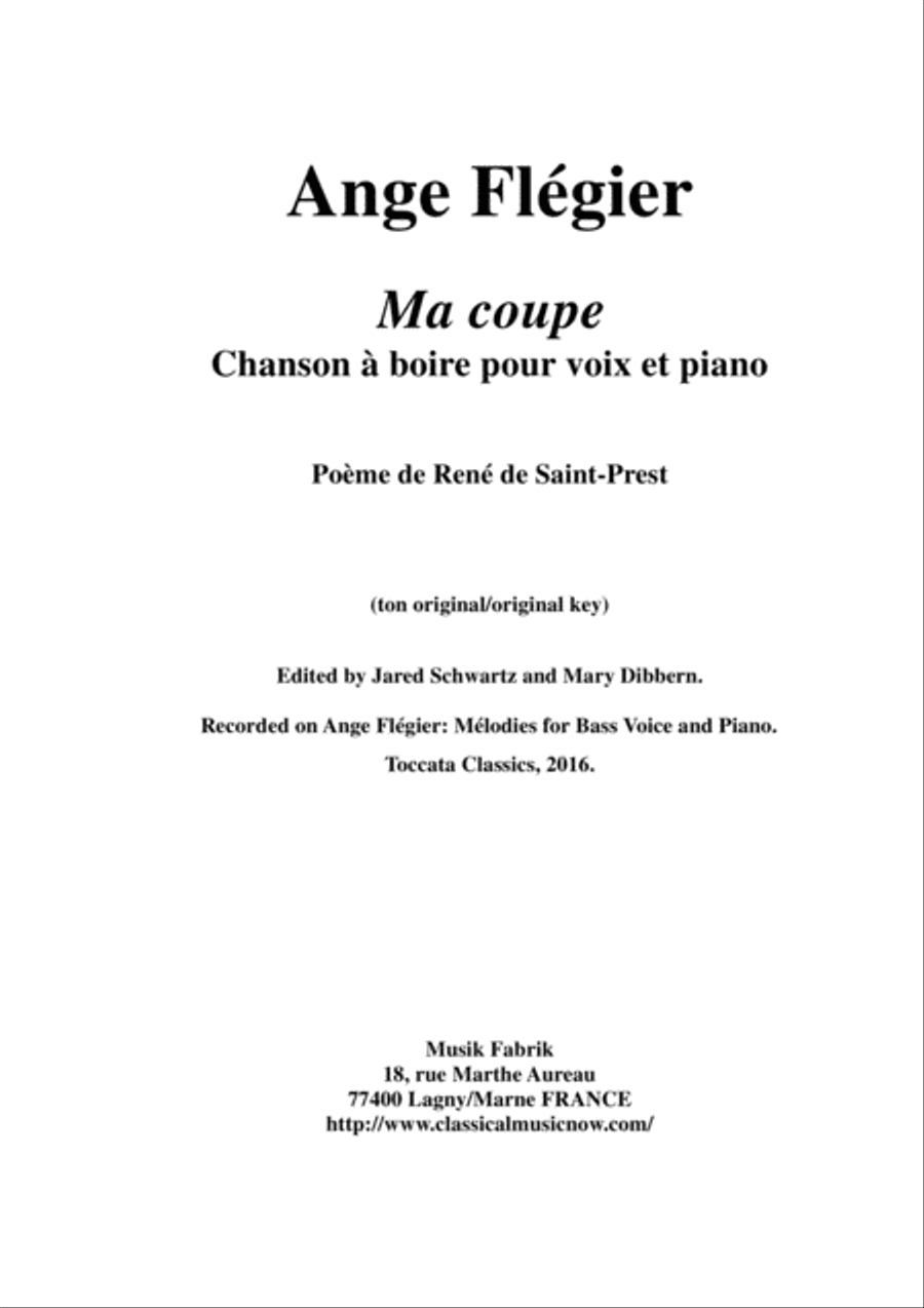 Ange Flégier: Ma coupe for baritone voice and piano Baritone Voice scores gallery preview page 1