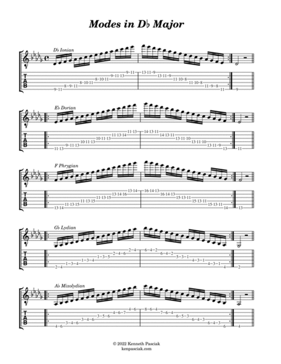 Scales, Modes & Arpeggios for Guitar (Db major/Bb minor)