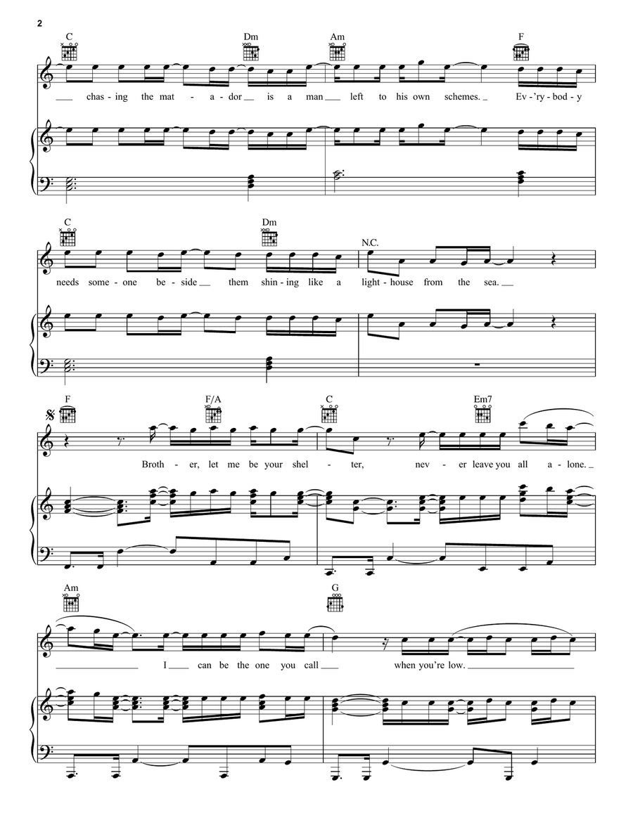 Brother (feat. Gavin DeGraw) Piano, Vocal, Guitar scores gallery preview page 2