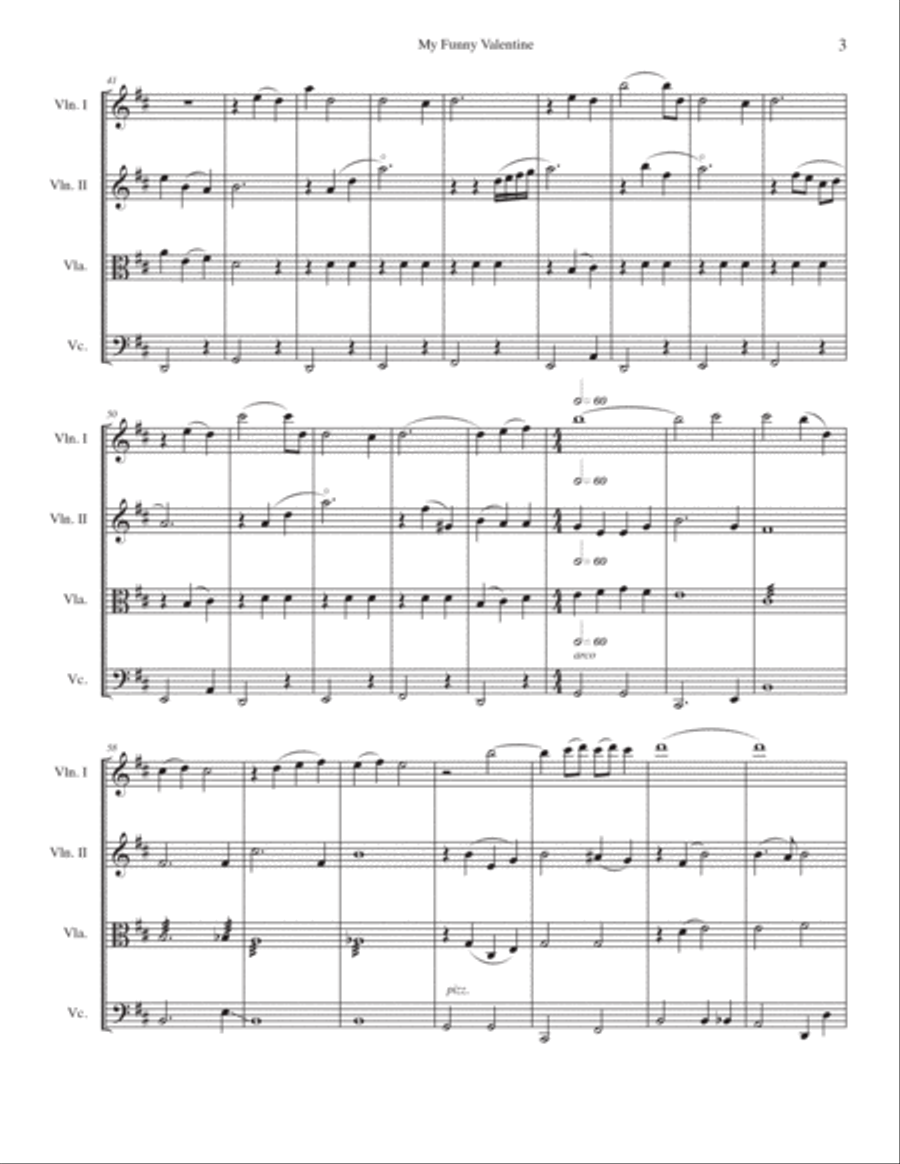 My Funny Valentine String Quartet scores gallery preview page 3