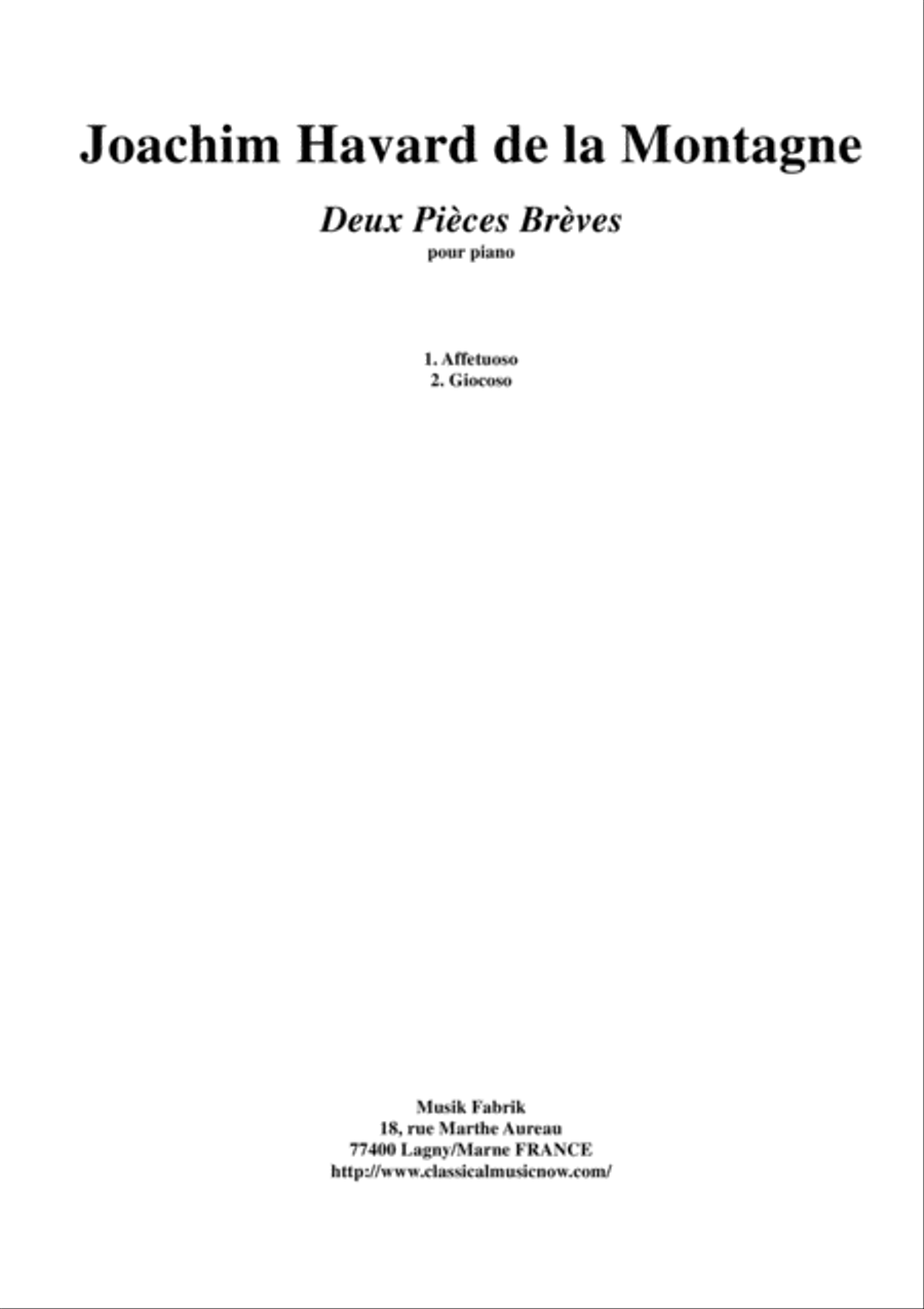 Joachim Havard de la Montagne: Deux Pièces Brèves for piano Easy Piano scores gallery preview page 1