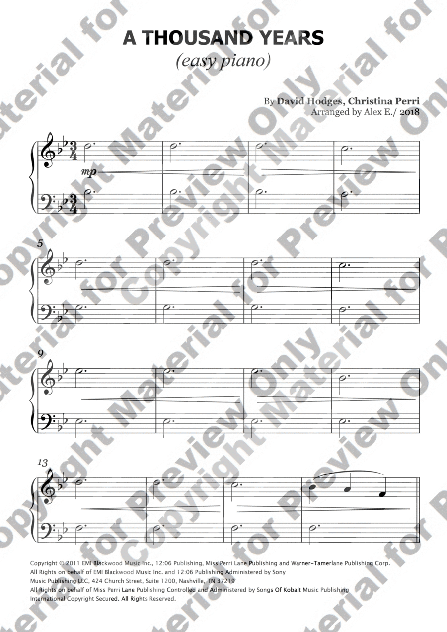 A Thousand Years Easy Piano scores gallery preview page 1