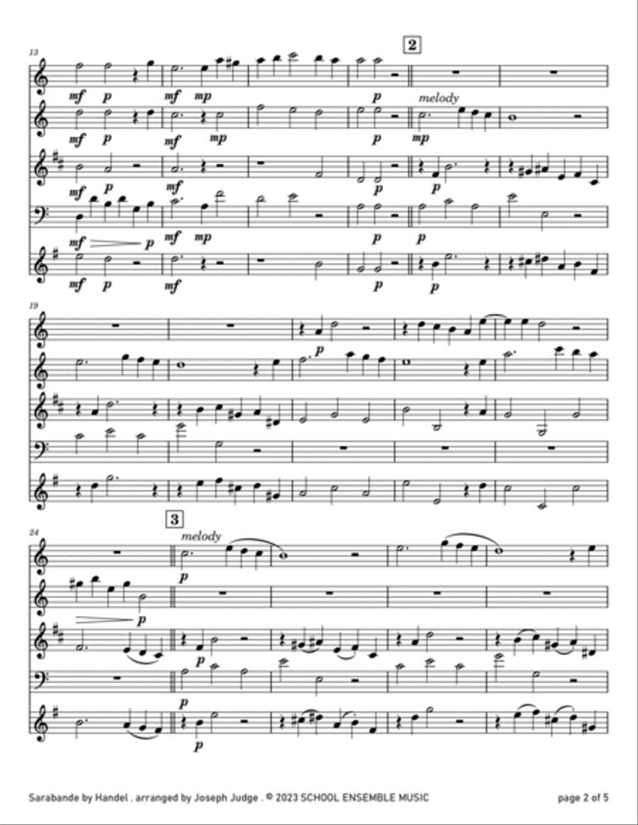 Sarabande by Handel for Woodwind Quartet in Schools Sarabande by Handel for Woodwind Quartet in Schools Woodwind Quartet scores gallery preview page 2