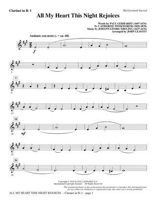 All My Heart This Night Rejoices (arr. John Leavitt) - Bb Clarinet 1