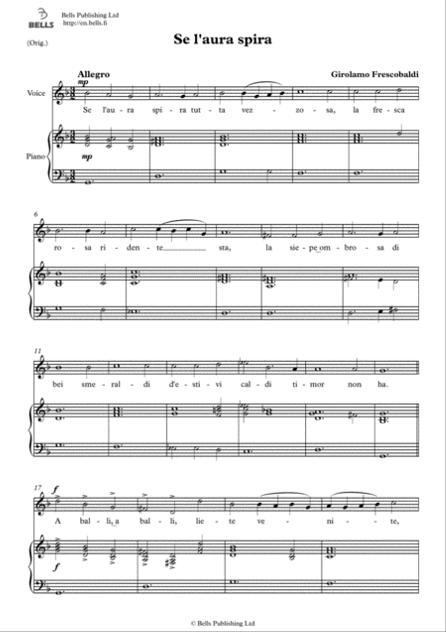 Se l'aura spira (Original key. D minor) Voice Solo scores gallery preview page 1