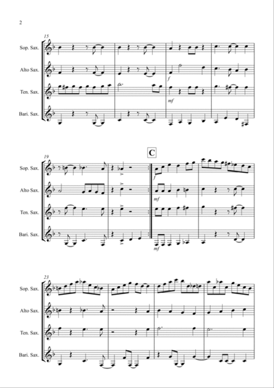 Joy to the World (Jazzy Style!) for Saxophone Quartet Saxophone Quartet scores gallery preview page 2