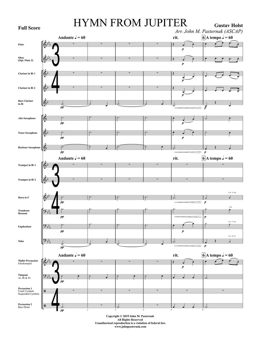 Hymn from Jupiter Concert Band scores gallery preview page 2