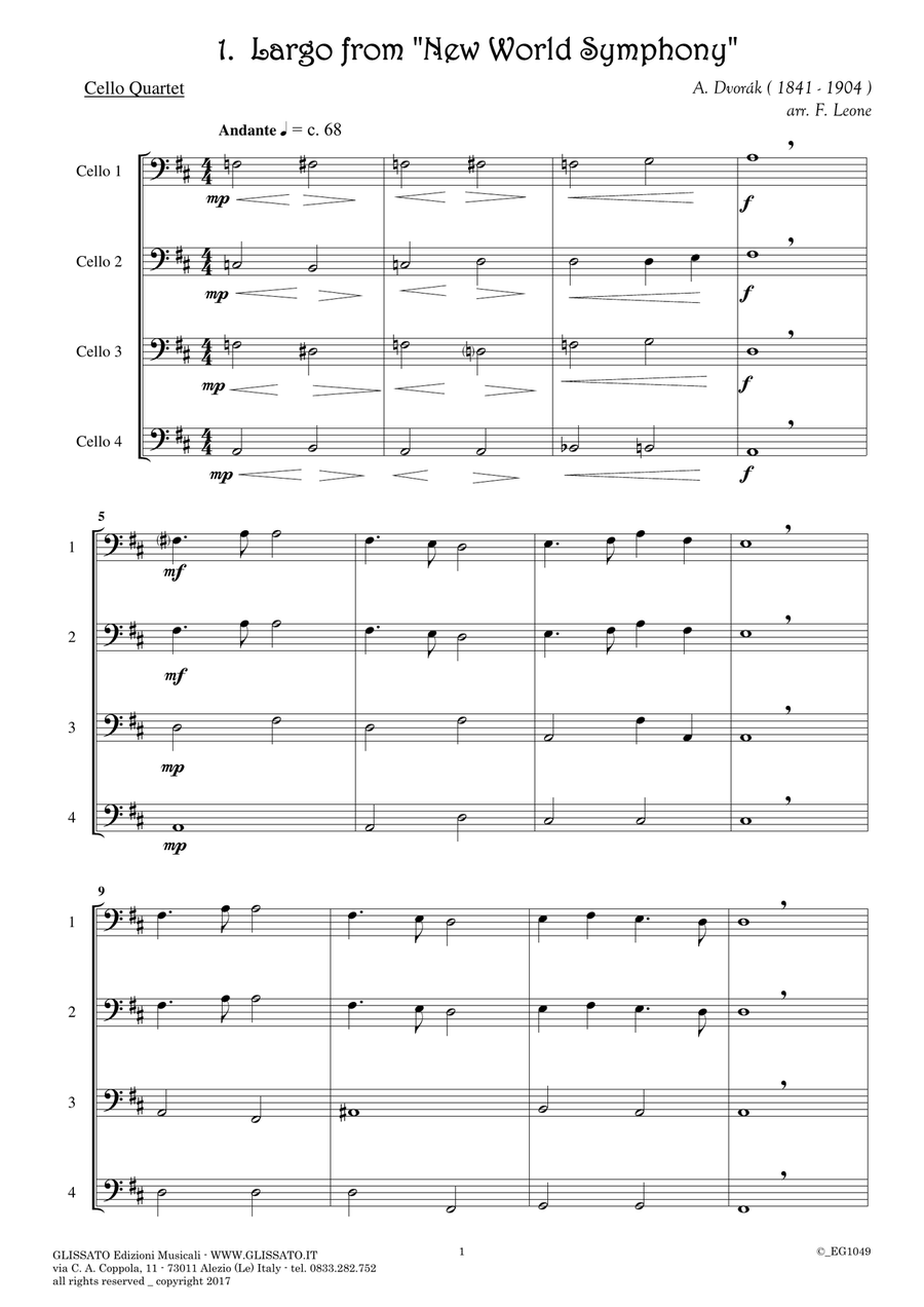 10 (Easy) Romantic Pieces for Cello Quartet String Quartet scores gallery preview page 2
