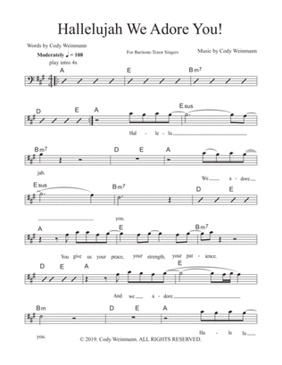 Hallelujah We Adore You! for Baritone-Tenor voice Lead Sheet