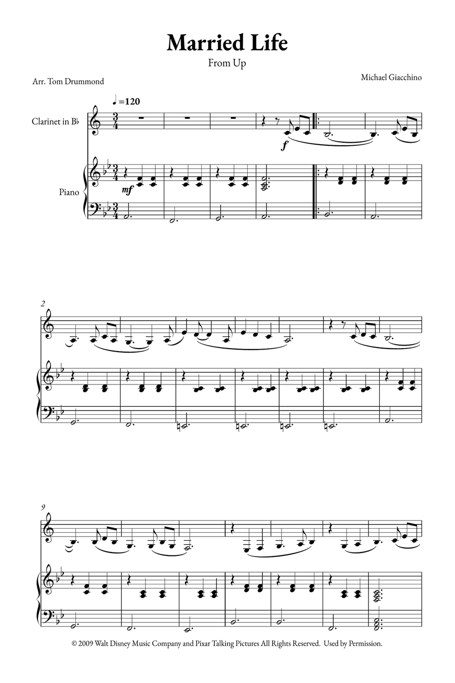 Married Life Married Life B-Flat Clarinet scores gallery preview page 1