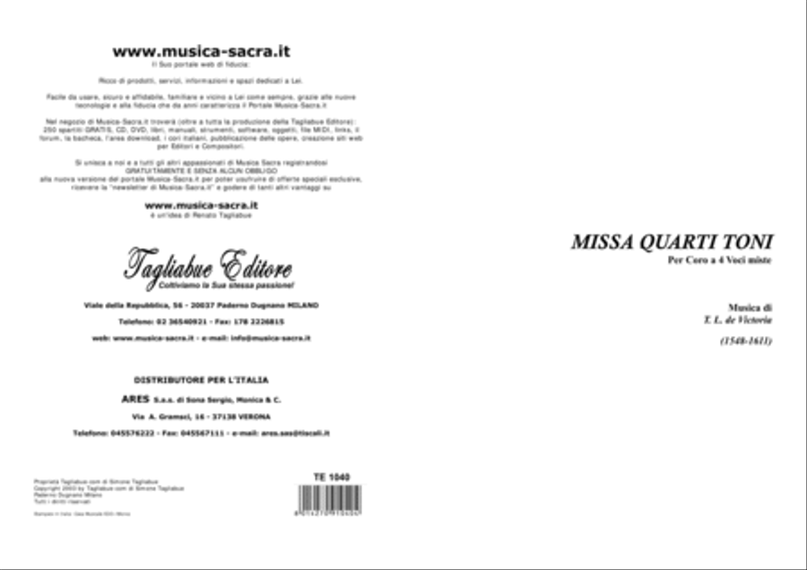 MISSA IV TONI - T. L. de Victoria - For SATB Choir 4-Part scores gallery preview page 1