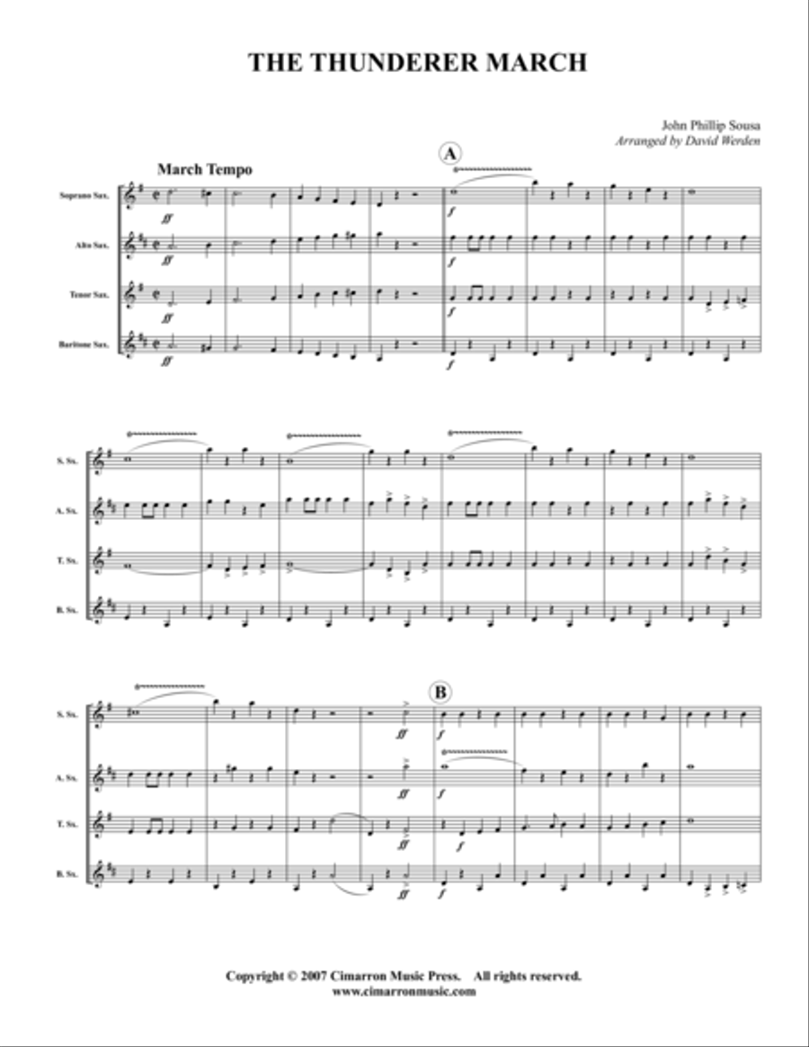 Thunderer March Saxophone Quartet scores gallery preview page 1