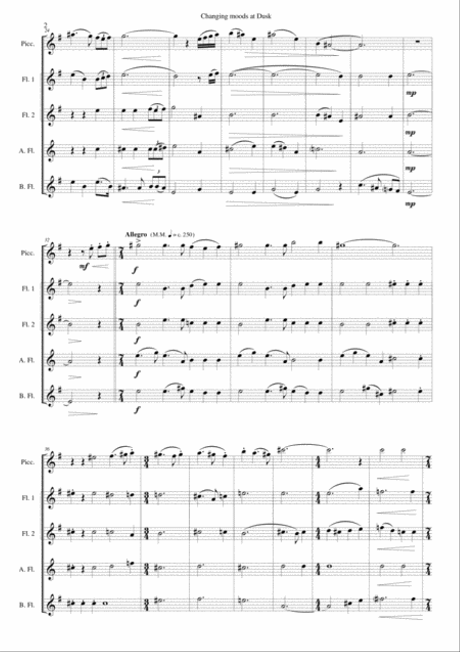 Changing moods at dusk for flute and piccolo quintet Piccolo scores gallery preview page 2