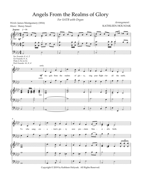 Angels From the Realms of Glory - for SATB with organ - Arranged by KATHLEEN HOLYOAK image number null