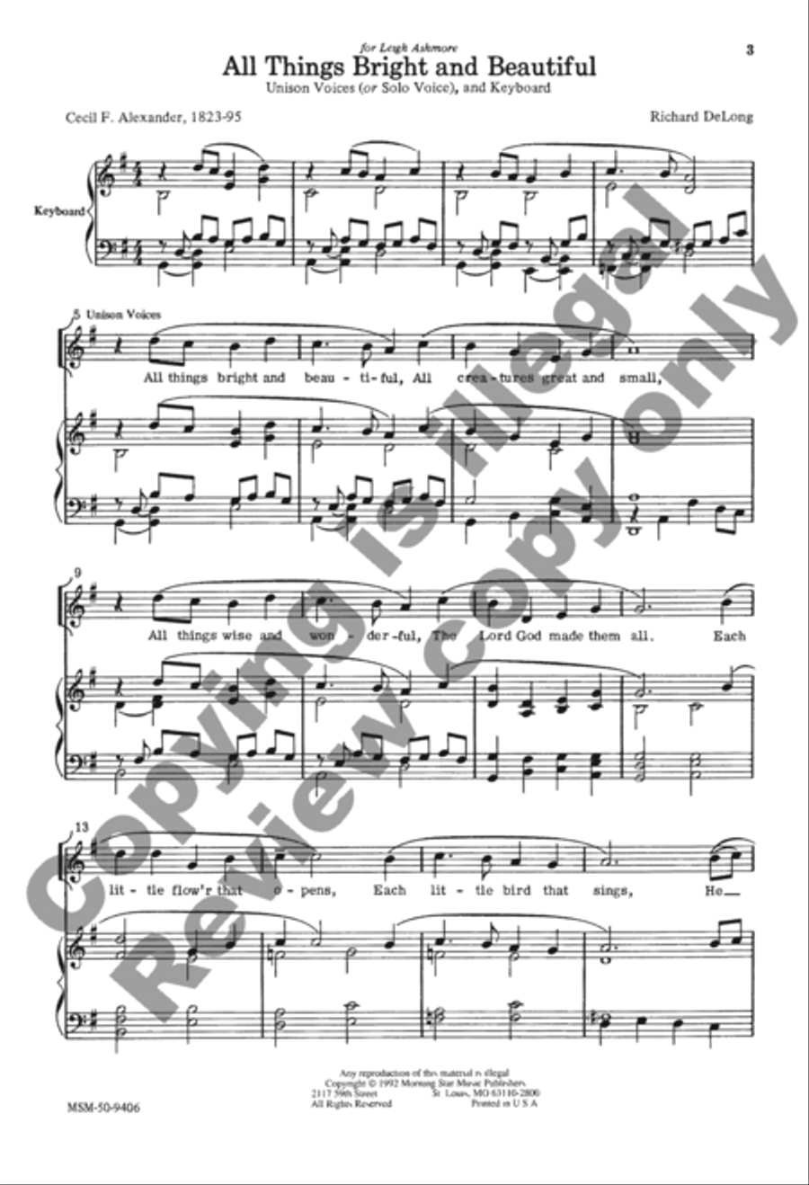 All Things Bright and Beautiful Unison Choir scores gallery preview page 7